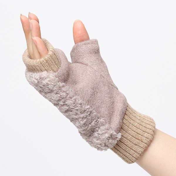 手袋 指なし アームウォーマー レディース ハンドウォーマー 保温 防寒 冬 女性用 グローブ ボア 手袋 ベージュ 肌色 オフィス 室内 暖かい かわいい おしゃれ 女子 手袋 作業用 フィンガーレス手袋 クロダ(KURODA)