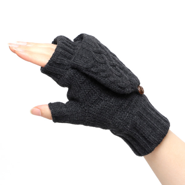 アームウォーマー レディース ミトン フード付き フィンガーレス手袋 ケーブルニット 指なし手袋 厚手 冬 ブラック 黒 黒色 寒さ対策 オフィス 室内 ハンドウォーマー 手首 暖かい 温かい てぶくろ 冷え性 防寒 クロダ(KURODA)