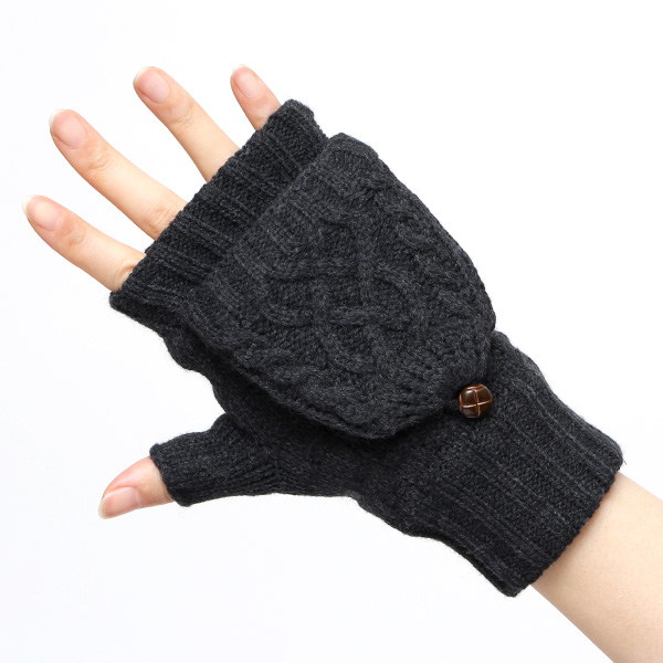 アームウォーマー レディース ミトン フード付き フィンガーレス手袋 ケーブルニット 指なし手袋 厚手 冬 ブラック 黒 黒色 寒さ対策 オフィス 室内 ハンドウォーマー 手首 暖かい 温かい てぶくろ 冷え性 防寒 クロダ(KURODA)