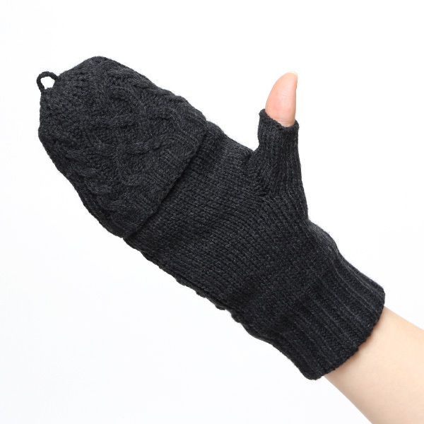 アームウォーマー レディース ミトン フード付き フィンガーレス手袋 ケーブルニット 指なし手袋 厚手 冬 ブラック 黒 黒色 寒さ対策 オフィス 室内 ハンドウォーマー 手首 暖かい 温かい てぶくろ 冷え性 防寒 クロダ(KURODA)