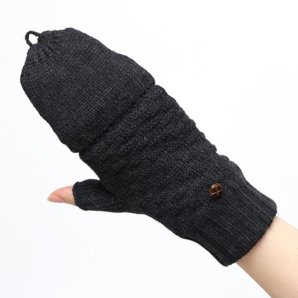 アームウォーマー レディース ミトン フード付き フィンガーレス手袋 ケーブルニット 指なし手袋 厚手 冬 ブラック 黒 黒色 寒さ対策 オフィス 室内 ハンドウォーマー 手首 暖かい 温かい てぶくろ 冷え性 防寒 クロダ(KURODA)