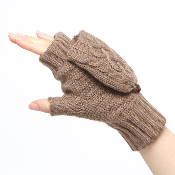 アームウォーマー レディース ミトン フード付き フィンガーレス手袋 ケーブルニット 指なし手袋 厚手 冬 ブラウン 茶 茶色 寒さ対策 オフィス 室内 ハンドウォーマー 手首 暖かい 温かい てぶくろ 冷え性 防寒 クロダ(KURODA)