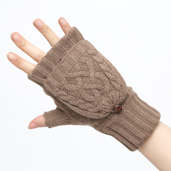 アームウォーマー レディース ミトン フード付き フィンガーレス手袋 ケーブルニット 指なし手袋 厚手 冬 ブラウン 茶 茶色 寒さ対策 オフィス 室内 ハンドウォーマー 手首 暖かい 温かい てぶくろ 冷え性 防寒 クロダ(KURODA)