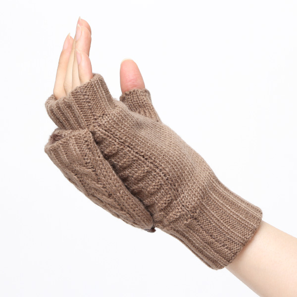 アームウォーマー レディース ミトン フード付き フィンガーレス手袋 ケーブルニット 指なし手袋 厚手 冬 ブラウン 茶 茶色 寒さ対策 オフィス 室内 ハンドウォーマー 手首 暖かい 温かい てぶくろ 冷え性 防寒 クロダ(KURODA)
