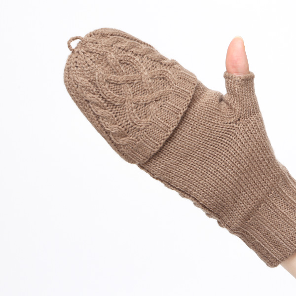 アームウォーマー レディース ミトン フード付き フィンガーレス手袋 ケーブルニット 指なし手袋 厚手 冬 ブラウン 茶 茶色 寒さ対策 オフィス 室内 ハンドウォーマー 手首 暖かい 温かい てぶくろ 冷え性 防寒 クロダ(KURODA)