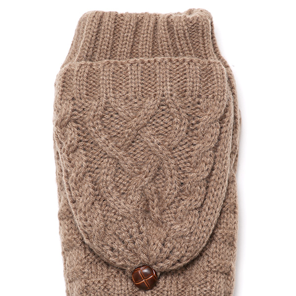 アームウォーマー レディース ミトン フード付き フィンガーレス手袋 ケーブルニット 指なし手袋 厚手 冬 ブラウン 茶 茶色 寒さ対策 オフィス 室内 ハンドウォーマー 手首 暖かい 温かい てぶくろ 冷え性 防寒 クロダ(KURODA)