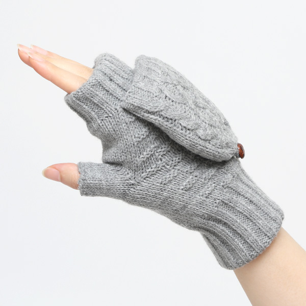 アームウォーマー レディース ミトン フード付き フィンガーレス手袋 ケーブルニット 指なし手袋 厚手 冬 グレー グレイ 灰色 寒さ対策 オフィス 室内 ハンドウォーマー 手首 暖かい 温かい てぶくろ 冷え性 防寒 クロダ(KURODA)
