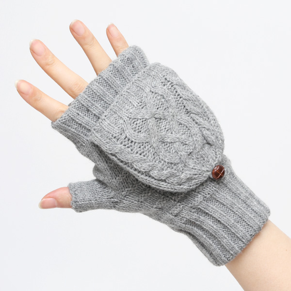 アームウォーマー レディース ミトン フード付き フィンガーレス手袋 ケーブルニット 指なし手袋 厚手 冬 グレー グレイ 灰色 寒さ対策 オフィス 室内 ハンドウォーマー 手首 暖かい 温かい てぶくろ 冷え性 防寒 クロダ(KURODA)