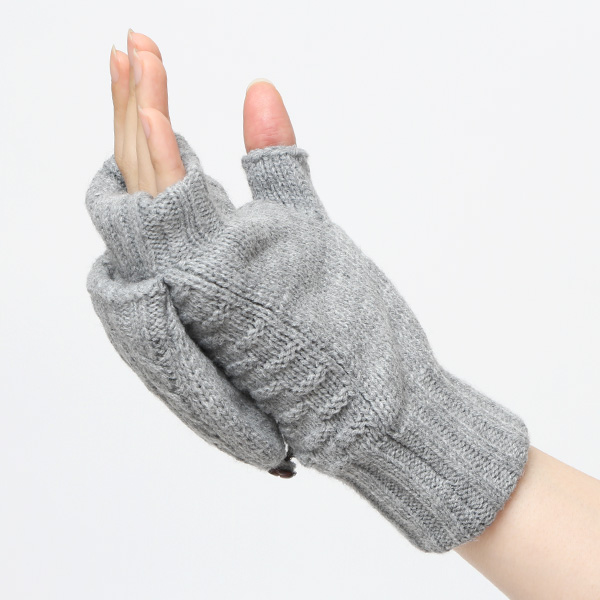 アームウォーマー レディース ミトン フード付き フィンガーレス手袋 ケーブルニット 指なし手袋 厚手 冬 グレー グレイ 灰色 寒さ対策 オフィス 室内 ハンドウォーマー 手首 暖かい 温かい てぶくろ 冷え性 防寒 クロダ(KURODA)