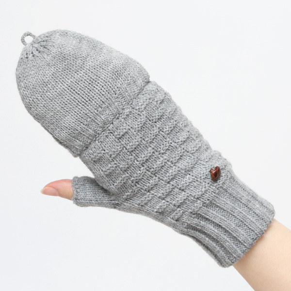アームウォーマー レディース ミトン フード付き フィンガーレス手袋 ケーブルニット 指なし手袋 厚手 冬 グレー グレイ 灰色 寒さ対策 オフィス 室内 ハンドウォーマー 手首 暖かい 温かい てぶくろ 冷え性 防寒 クロダ(KURODA)