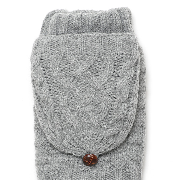 アームウォーマー レディース ミトン フード付き フィンガーレス手袋 ケーブルニット 指なし手袋 厚手 冬 グレー グレイ 灰色 寒さ対策 オフィス 室内 ハンドウォーマー 手首 暖かい 温かい てぶくろ 冷え性 防寒 クロダ(KURODA)