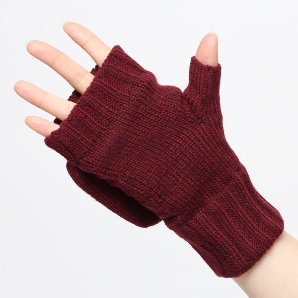 アームウォーマー レディース ミトン フード付き フィンガーレス手袋 ケーブルニット 指なし手袋 厚手 冬 ワイン レッド ワイン 赤色 寒さ対策 オフィス 室内 ハンドウォーマー 手首 暖かい 温かい てぶくろ 冷え性 防寒 クロダ(KURODA)