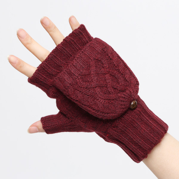 アームウォーマー レディース ミトン フード付き フィンガーレス手袋 ケーブルニット 指なし手袋 厚手 冬 ワイン レッド ワイン 赤色 寒さ対策 オフィス 室内 ハンドウォーマー 手首 暖かい 温かい てぶくろ 冷え性 防寒 クロダ(KURODA)