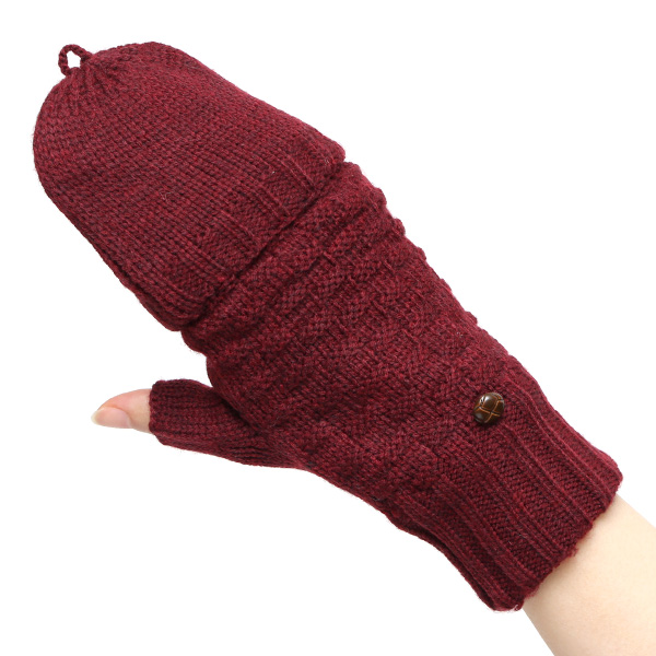 アームウォーマー レディース ミトン フード付き フィンガーレス手袋 ケーブルニット 指なし手袋 厚手 冬 ワイン レッド ワイン 赤色 寒さ対策 オフィス 室内 ハンドウォーマー 手首 暖かい 温かい てぶくろ 冷え性 防寒 クロダ(KURODA)