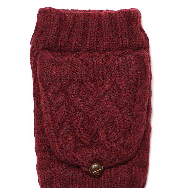 アームウォーマー レディース ミトン フード付き フィンガーレス手袋 ケーブルニット 指なし手袋 厚手 冬 ワイン レッド ワイン 赤色 寒さ対策 オフィス 室内 ハンドウォーマー 手首 暖かい 温かい てぶくろ 冷え性 防寒 クロダ(KURODA)