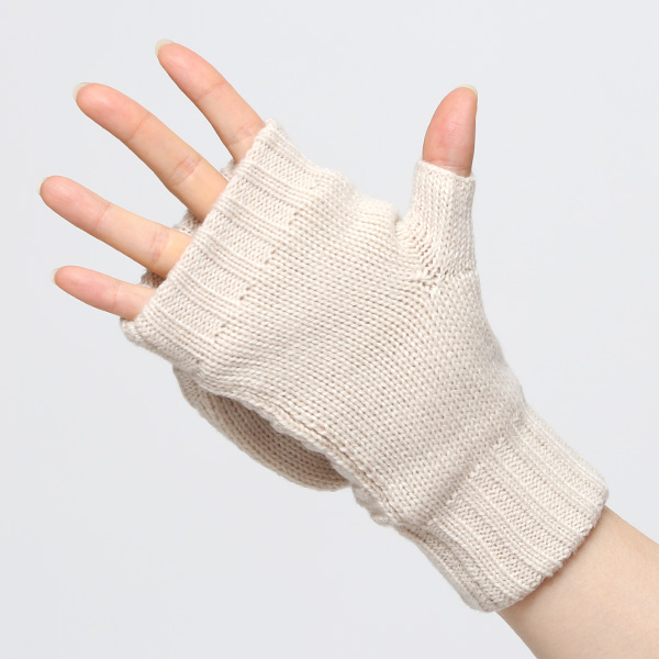 アームウォーマー レディース ミトン フード付き フィンガーレス手袋 ケーブルニット 指なし手袋 厚手 冬 ベージュ 肌色 寒さ対策 オフィス 室内 ハンドウォーマー 手首 暖かい 温かい てぶくろ 冷え性 防寒 クロダ(KURODA)