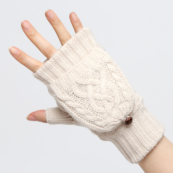 アームウォーマー レディース ミトン フード付き フィンガーレス手袋 ケーブルニット 指なし手袋 厚手 冬 ベージュ 肌色 寒さ対策 オフィス 室内 ハンドウォーマー 手首 暖かい 温かい てぶくろ 冷え性 防寒 クロダ(KURODA)