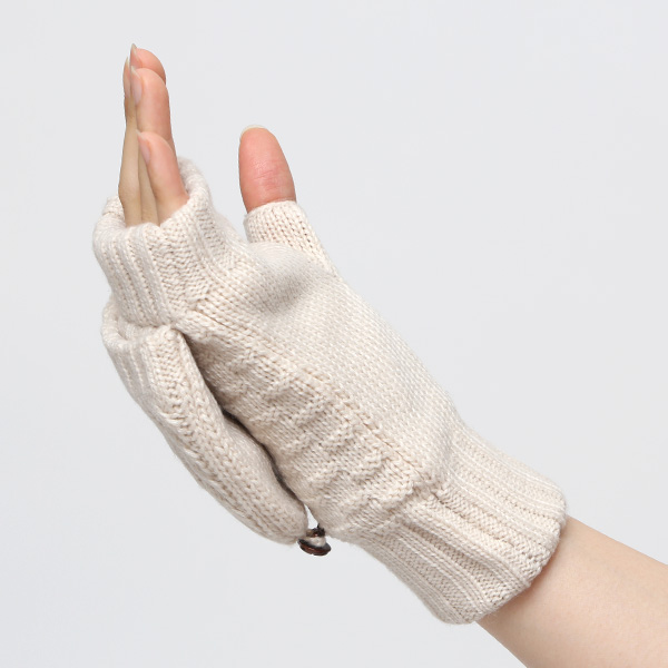 アームウォーマー レディース ミトン フード付き フィンガーレス手袋 ケーブルニット 指なし手袋 厚手 冬 ベージュ 肌色 寒さ対策 オフィス 室内 ハンドウォーマー 手首 暖かい 温かい てぶくろ 冷え性 防寒 クロダ(KURODA)