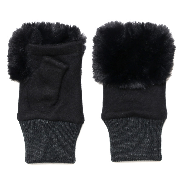クロダ(KURODA) 【WOMEN】 フェイクファー付き フィンガーレス グローブ ブラック