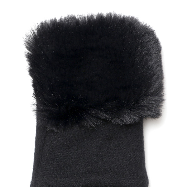  手袋 指なし レディース ハンドウォーマー フィンガーレス手袋 グローブ 防寒 冬 ファー 暖かい スマホ ブラック 黒 黒色 おしゃれ かわいい 指あき手袋 リブ ボア 女性 ブランド ファー付き 手袋 冷え性 クロダ(KURODA)