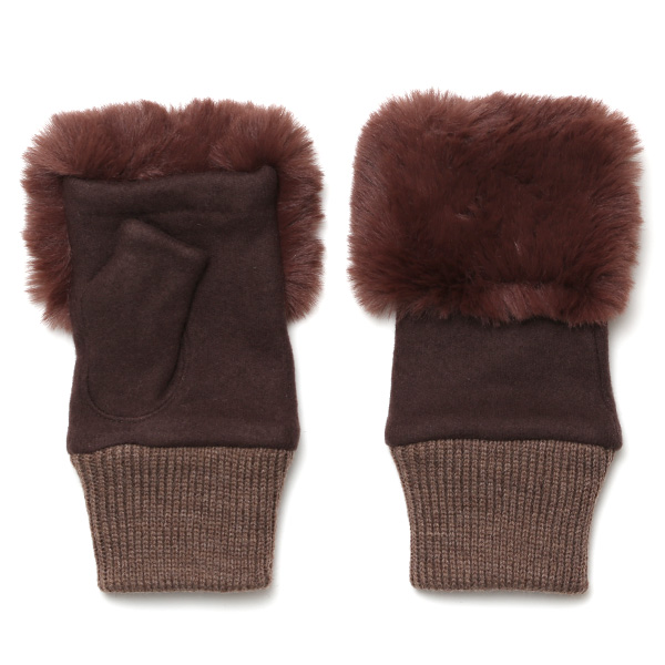 クロダ(KURODA) 【WOMEN】 フェイクファー付き フィンガーレス グローブ ダークブラウン