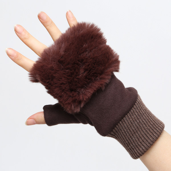  手袋 指なし レディース ハンドウォーマー フィンガーレス手袋 グローブ 防寒 冬 ファー 暖かい スマホ ダークブラウン ブラウン 茶 茶色 おしゃれ かわいい 指あき手袋 リブ ボア 女性 ブランド ファー付き 手袋 冷え性 クロダ(KURODA)