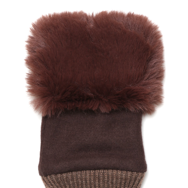  手袋 指なし レディース ハンドウォーマー フィンガーレス手袋 グローブ 防寒 冬 ファー 暖かい スマホ ダークブラウン ブラウン 茶 茶色 おしゃれ かわいい 指あき手袋 リブ ボア 女性 ブランド ファー付き 手袋 冷え性 クロダ(KURODA)