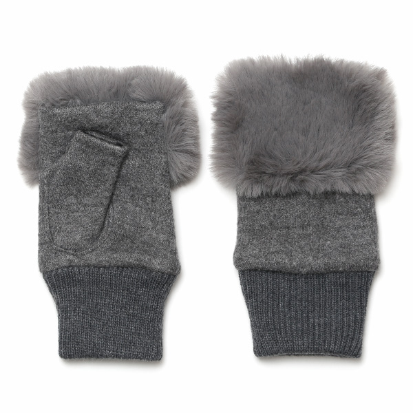 クロダ(KURODA) 【WOMEN】 フェイクファー付き フィンガーレス グローブ ダークグレー