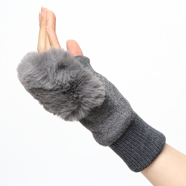 手袋 指なし レディース ハンドウォーマー フィンガーレス手袋 グローブ 防寒 冬 ファー 暖かい スマホ ダークグレー グレー グレイ 灰色 おしゃれ かわいい 指あき手袋 リブ ボア 女性 ブランド ファー付き 手袋 冷え性 クロダ(KURODA)