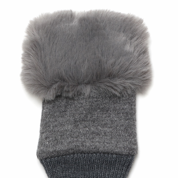  手袋 指なし レディース ハンドウォーマー フィンガーレス手袋 グローブ 防寒 冬 ファー 暖かい スマホ ダークグレー グレー グレイ 灰色 おしゃれ かわいい 指あき手袋 リブ ボア 女性 ブランド ファー付き 手袋 冷え性 クロダ(KURODA)