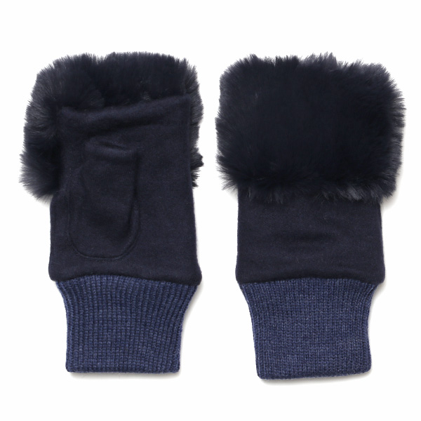 クロダ(KURODA) 【WOMEN】 フェイクファー付き フィンガーレス グローブ ネイビー