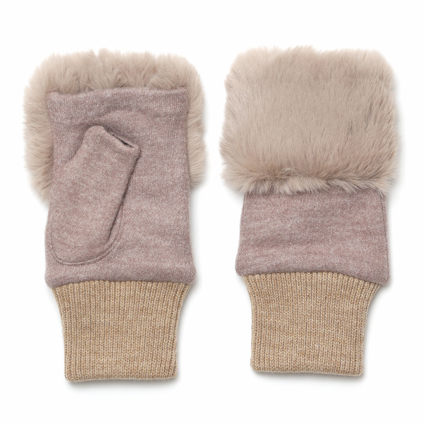クロダ(KURODA) 【WOMEN】 フェイクファー付き フィンガーレス グローブ ベージュ