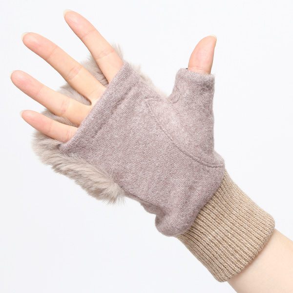  手袋 指なし レディース ハンドウォーマー フィンガーレス手袋 グローブ 防寒 冬 ファー 暖かい スマホ ベージュ 肌色 おしゃれ かわいい 指あき手袋 リブ ボア 女性 ブランド ファー付き 手袋 冷え性 クロダ(KURODA)