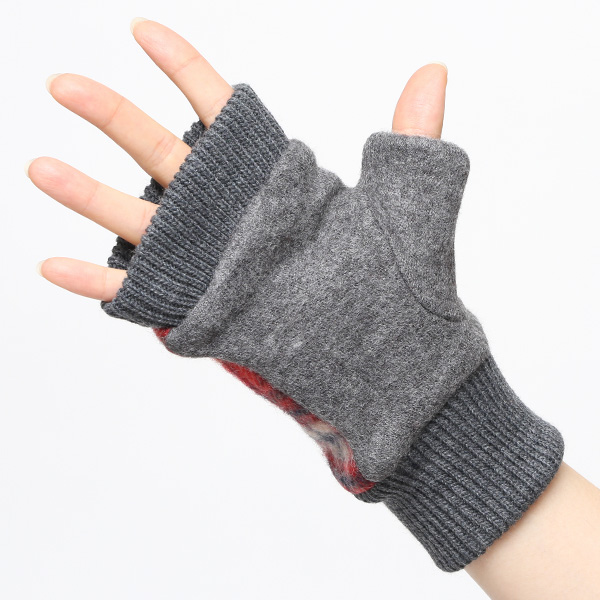 ハンドウォーマー レディース チェック柄 指なし手袋 裏ボア タータンチェック 指ぬき 手袋 防寒 冬 柄 レッド ワイン 赤色 ジャージ 保温 おしゃれ グローブ 女性 スマホ手袋 チェック かわいい 指あき てぶくろ クロダ(KURODA)