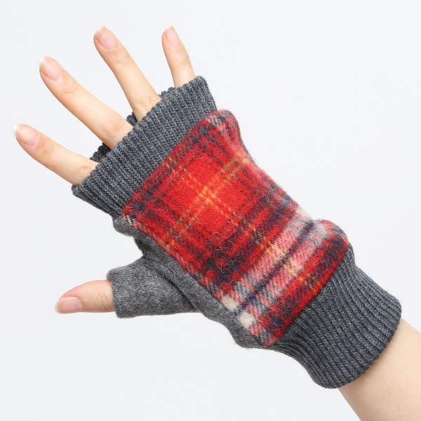 ハンドウォーマー レディース チェック柄 指なし手袋 裏ボア タータンチェック 指ぬき 手袋 防寒 冬 柄 レッド ワイン 赤色 ジャージ 保温 おしゃれ グローブ 女性 スマホ手袋 チェック かわいい 指あき てぶくろ クロダ(KURODA)