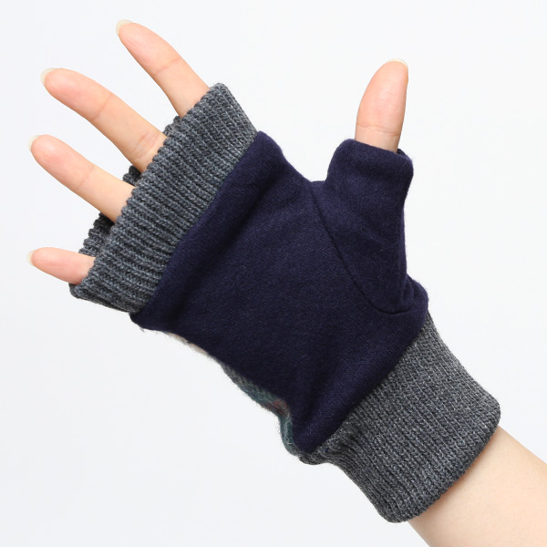  ハンドウォーマー レディース チェック柄 指なし手袋 裏ボア タータンチェック 指ぬき 手袋 防寒 冬 柄 グリーン 緑色 ジャージ 保温 おしゃれ グローブ 女性 スマホ手袋 チェック かわいい 指あき てぶくろ クロダ(KURODA)