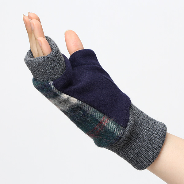  ハンドウォーマー レディース チェック柄 指なし手袋 裏ボア タータンチェック 指ぬき 手袋 防寒 冬 柄 グリーン 緑色 ジャージ 保温 おしゃれ グローブ 女性 スマホ手袋 チェック かわいい 指あき てぶくろ クロダ(KURODA)