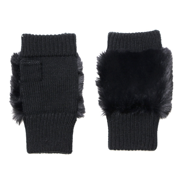 クロダ(KURODA) 【WOMEN】 フェイクファー付き フィンガーレス ジャージ グローブ ブラック