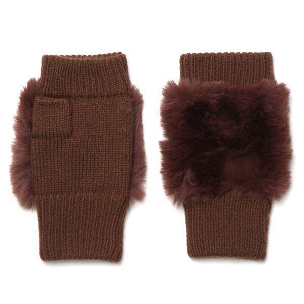 クロダ(KURODA) 【WOMEN】 フェイクファー付き フィンガーレス ジャージ グローブ ブラウン