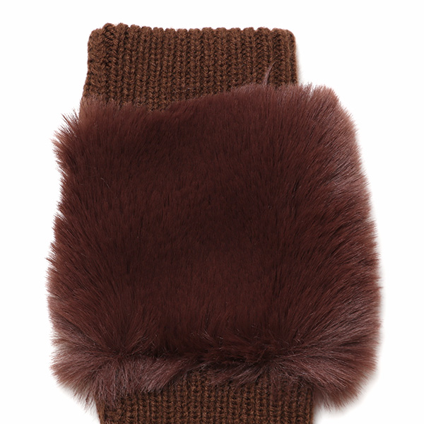  手袋 指なし レディース ハンドウォーマー フィンガーレス手袋 グローブ 防寒 冬 ファー 暖かい スマホ ブラウン 茶 茶色 おしゃれ かわいい 指あき手袋 リブ 女性 ブランド ファー付き 手袋 冷え取り 冷え性 クロダ(KURODA)