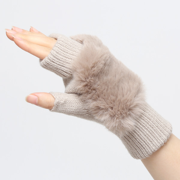  手袋 指なし レディース ハンドウォーマー フィンガーレス手袋 グローブ 防寒 冬 ファー 暖かい スマホ ライトグレー グレー グレイ 灰色 おしゃれ かわいい 指あき手袋 リブ 女性 ブランド ファー付き 手袋 冷え取り 冷え性 クロダ(KURODA)