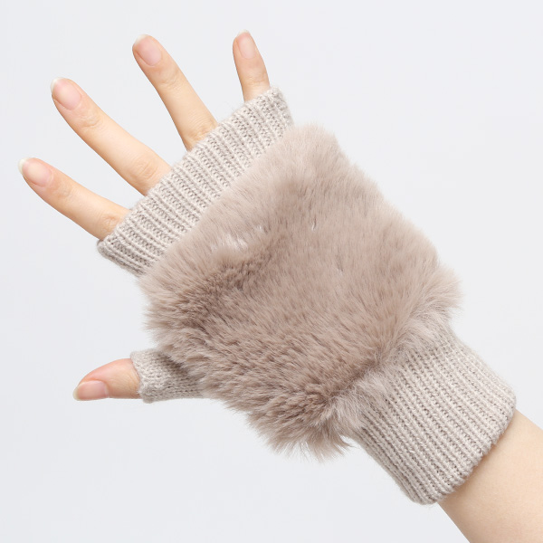  手袋 指なし レディース ハンドウォーマー フィンガーレス手袋 グローブ 防寒 冬 ファー 暖かい スマホ ライトグレー グレー グレイ 灰色 おしゃれ かわいい 指あき手袋 リブ 女性 ブランド ファー付き 手袋 冷え取り 冷え性 クロダ(KURODA)