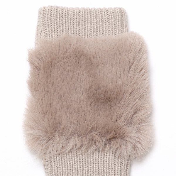  手袋 指なし レディース ハンドウォーマー フィンガーレス手袋 グローブ 防寒 冬 ファー 暖かい スマホ ライトグレー グレー グレイ 灰色 おしゃれ かわいい 指あき手袋 リブ 女性 ブランド ファー付き 手袋 冷え取り 冷え性 クロダ(KURODA)