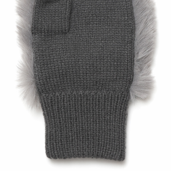  手袋 指なし レディース ハンドウォーマー フィンガーレス手袋 グローブ 防寒 冬 ファー 暖かい スマホ グレー グレイ 灰色 おしゃれ かわいい 指あき手袋 リブ 女性 ブランド ファー付き 手袋 冷え取り 冷え性 クロダ(KURODA)