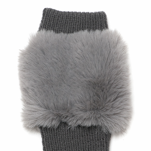  手袋 指なし レディース ハンドウォーマー フィンガーレス手袋 グローブ 防寒 冬 ファー 暖かい スマホ グレー グレイ 灰色 おしゃれ かわいい 指あき手袋 リブ 女性 ブランド ファー付き 手袋 冷え取り 冷え性 クロダ(KURODA)