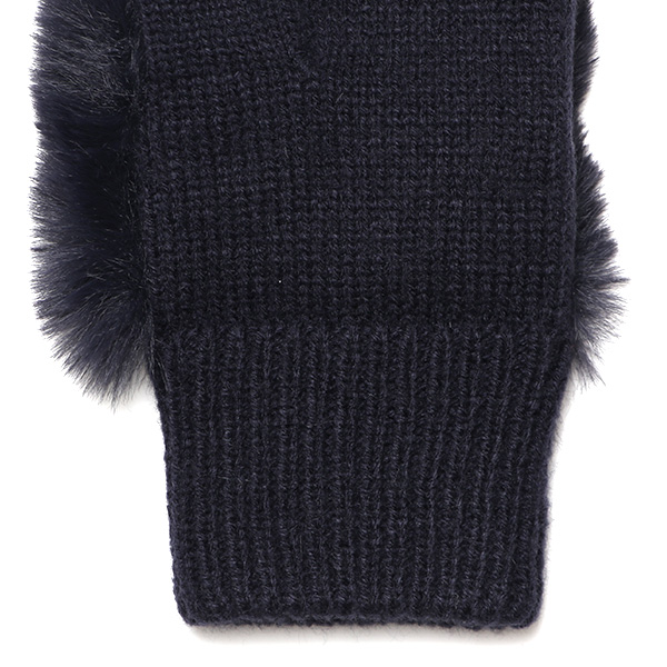  手袋 指なし レディース ハンドウォーマー フィンガーレス手袋 グローブ 防寒 冬 ファー 暖かい スマホ ブルー ネイビー 青色 おしゃれ かわいい 指あき手袋 リブ 女性 ブランド ファー付き 手袋 冷え取り 冷え性 クロダ(KURODA)