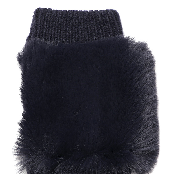  手袋 指なし レディース ハンドウォーマー フィンガーレス手袋 グローブ 防寒 冬 ファー 暖かい スマホ ブルー ネイビー 青色 おしゃれ かわいい 指あき手袋 リブ 女性 ブランド ファー付き 手袋 冷え取り 冷え性 クロダ(KURODA)