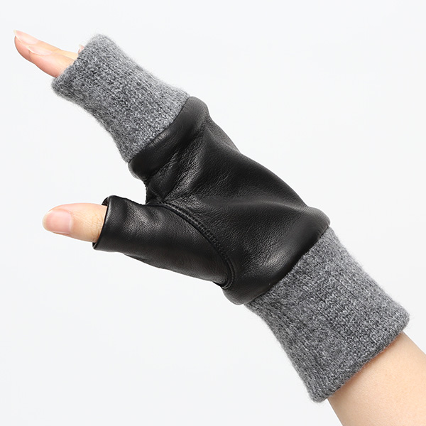  手袋 レディース 本革 カシミヤ裏地 フィンガーレス 防寒 革手袋 日本製 ブランド ブラック 黒 黒色 スマホ タッチパネル 操作可能 女性 通勤 ビジネス プレゼント 化粧箱付き おしゃれ 高級 KURODA(クロダ)