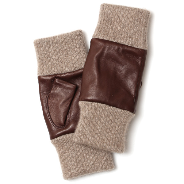 KURODA(クロダ) イタリーラム カシミヤ100％裏地 フィンガーレス レディース 本革手袋 ブラウン