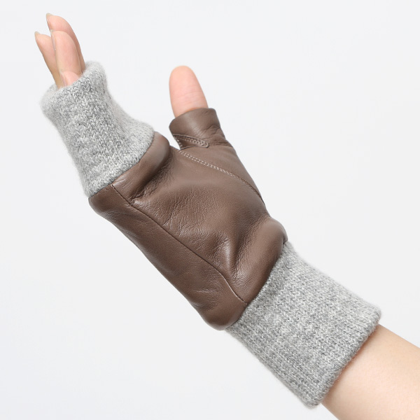  手袋 レディース 本革 カシミヤ裏地 フィンガーレス 防寒 革手袋 日本製 ブランド グレー グレイ 灰色 スマホ タッチパネル 操作可能 女性 通勤 ビジネス プレゼント 化粧箱付き おしゃれ 高級 KURODA(クロダ)